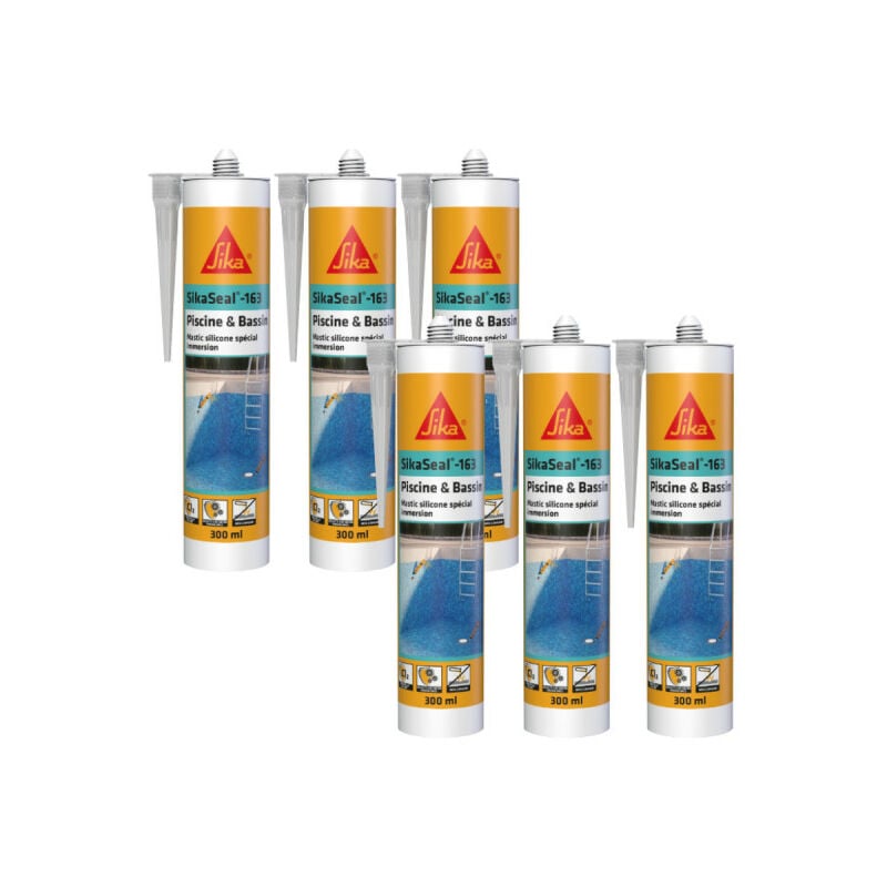Sika - Lot de 6 mastics silicone seal - 163 Piscine & Bassin - Transparent - 300ml