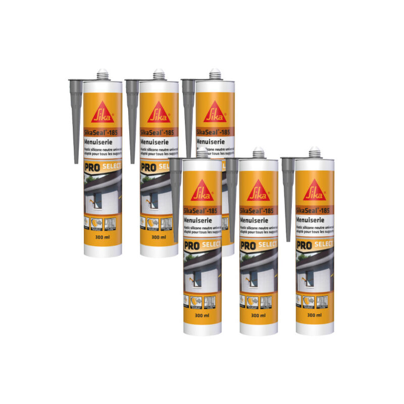 Sika - Lot de 6 mastics silicone seal-185 Menuiserie - Gris - 300ml