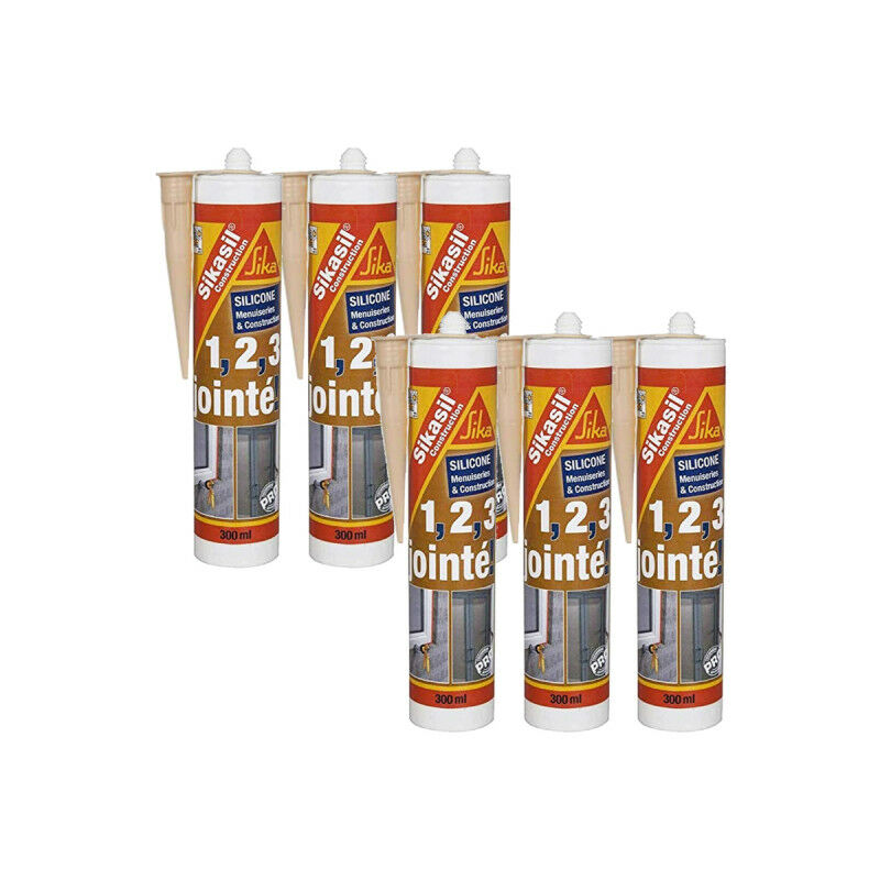 Sika - Lot de 6 mastics silicone sil construction - Beige - 300ml
