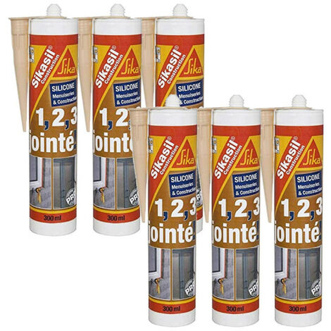 Lot de 6 mastics silicone SIKA Sikasil construction - Gris - 300ml