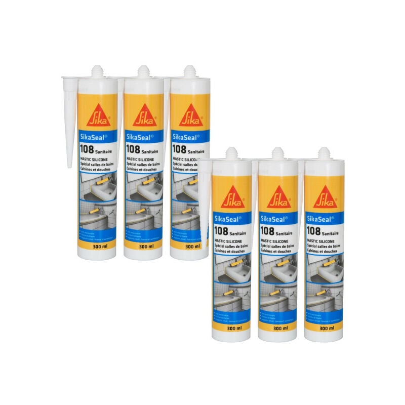Sika - Lot de 6 mastics silicones anti-moisissure seal 108 Sanitaire - Transparent - 300ml