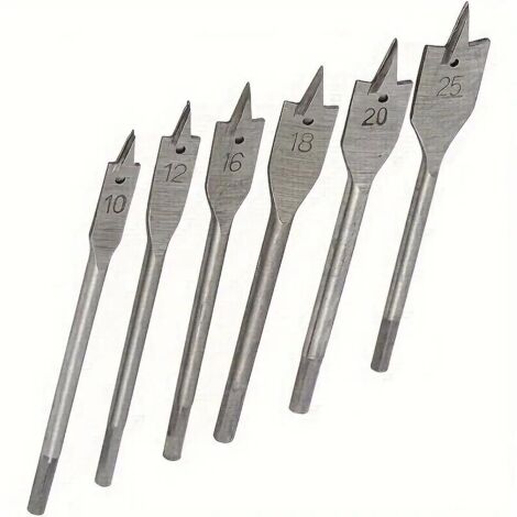 Lot de 6 mèches plates à bois 150 mm – Acier au carbone trempé – Tranchants biseautés pour bois dur et tendre – Emmanchement 6 pans – Beast