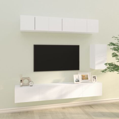 Lot de 6 Meubles TV - Armoire Télévision Moderne  Banc TV Blanc Bois d'ingénierie -FR78850