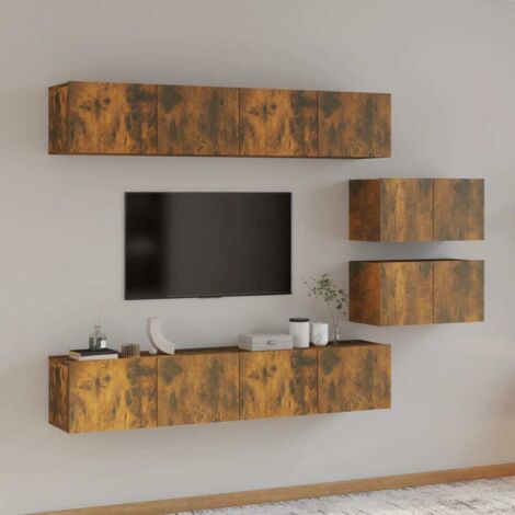 Lot de 6 Meubles TV - Armoire Télévision Moderne  Banc TV Chêne fumé Bois d'ingénierie -FR46287
