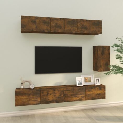 Lot de 6 Meubles TV - Armoire Télévision Moderne  Banc TV Chêne fumé Bois d'ingénierie -FR99619