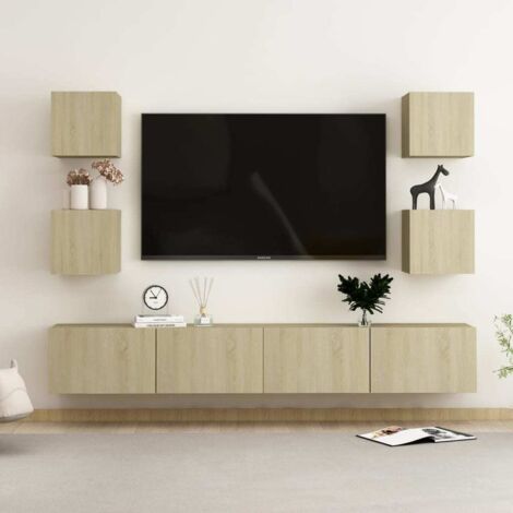Lot de 6 Meubles TV - Armoire Télévision Moderne  Banc TV Chêne sonoma Aggloméré -FR61052