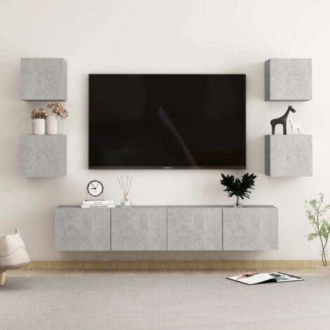 Lot de 6 Meubles TV - Armoire Télévision Moderne  Banc TV Gris béton Aggloméré -FR22559