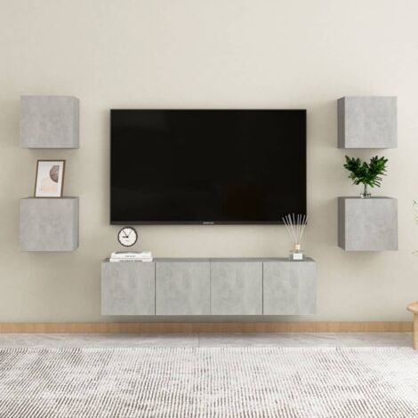 Lot de 6 Meubles TV - Armoire Télévision Moderne  Banc TV Gris béton Aggloméré -FR42693