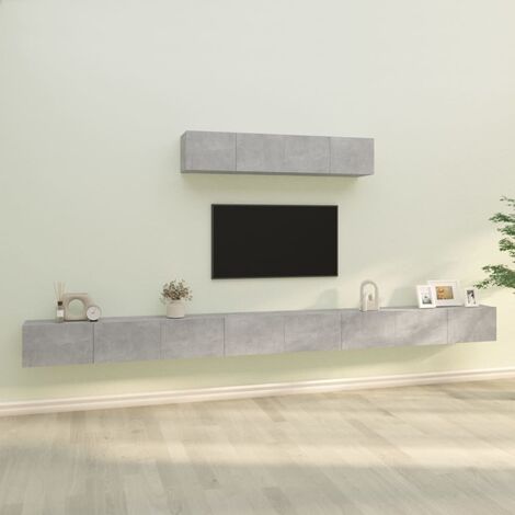 Lot de 6 Meubles TV - Armoire Télévision Moderne  Banc TV Gris béton Bois d'ingénierie -FR72962