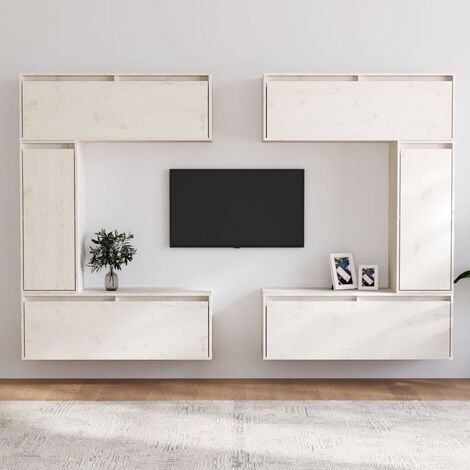 Lot de 6 Meubles TV Mondernes Banc TV de Salon Blanc Bois massif de pin -FR81875