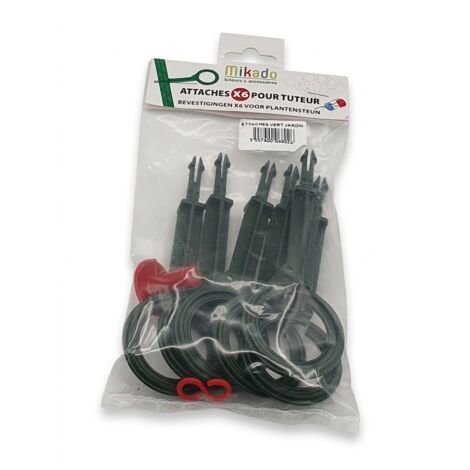Lot de 6 - MIKADO - Attaches pour tuteur - Vert jardin - Polypropylène PP - EAN 3557400068026 - Fabriqué en France - 100% recyclable - Système de clipsage rapide - Voir photos pour détails