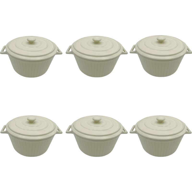 Hobbytech - Lot de 6 mini cocottes blanches rayées avec couvercle 17,5 x 9,5 cm
