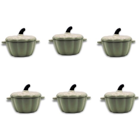 Lot de 6 mini cocottes en céramique émaillée blanche avec couvercle 11 x 9,5 cm – Pour cuisson homogène – Compatible four, micro-ondes, lave-vaisselle – Hobbytech