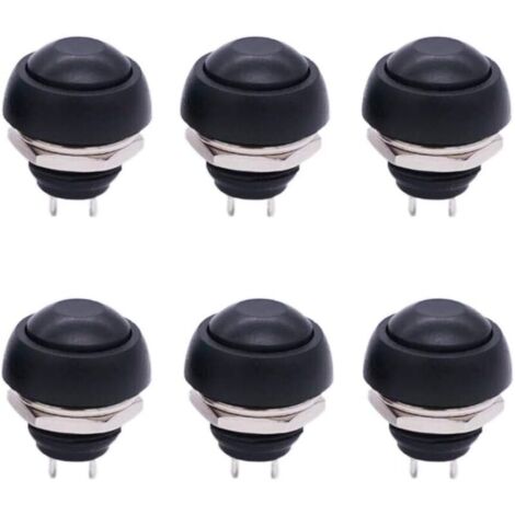 Lot de 6 mini-interrupteurs à bouton-poussoir momentanés ronds et étanches, noirs, trou de montage de 12 mm (1/2"), marche/arrêt PBS-33B-BK