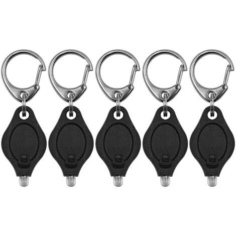 Lot de 6 mini lampes de poche LED ultra lumineuses avec porte-clés et mousqueton (noir)