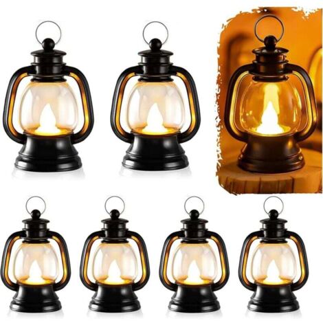 Lot de 6 mini lanternes LED noires - Décoration d'Halloween - Mini lanterne de décoration de Noël - Lanterne de Noël LED - Décoration Ramadan - Mini lanterne noire - Décoration de table médiévale