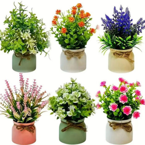 Lot de 6 mini plantes artificielles en pot – Décoration pour chambre, salon, salle de bain, bureau et cuisine, parfait pour la maison