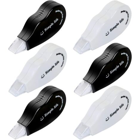 Lot de 6 mini rubans correcteurs, bobine de ruban correcteur, fournitures scolaires et de bureau (blanc et noir)
