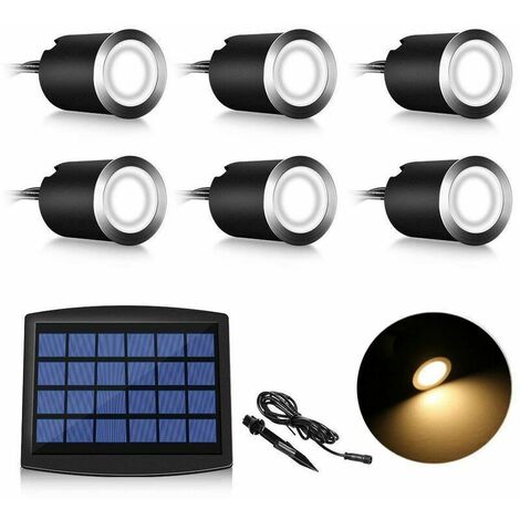 Lot de 6 Mini Spot LED Spot encastrable au sol à LED solaire , lampadaire encastré 3W pour l'extérieur, Spot encastrable au sol extérieur, antirouille, chargeable jusqu'à 800 kg, 12V-24V DC, acier ino
