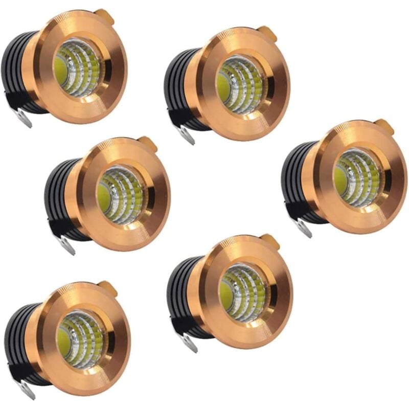 Lot de 6 Mini Spots encastrables au Plafond LED Noirs Mini Spot LED pour plafonnier d'armoire, 3 W, Blanc Chaud