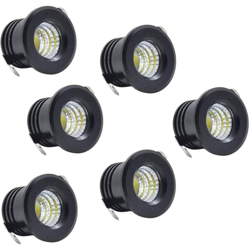 Lot de 6 Mini Spots encastrables au Plafond led Noirs Mini Spot led pour plafonnier d'armoire, 3 w, Blanc Chaud