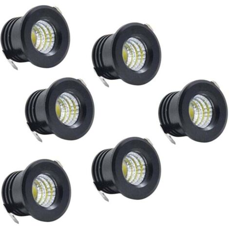 Lot de 6 Mini Spots encastrables au Plafond LED Noirs Mini Spot LED pour plafonnier d'armoire, 3 W, Blanc Chaud-