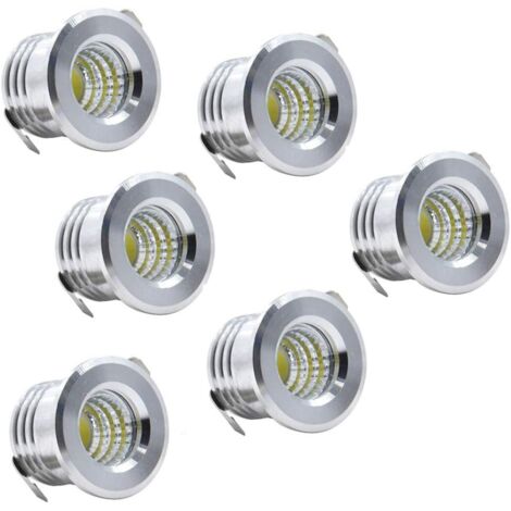 Lot de 6 mini spots LED encastrables - 3 W - 3,8 cm - Blanc chaud