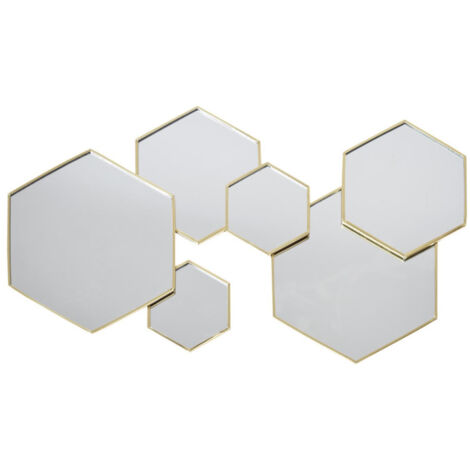 Lot de 6 Miroirs Muraux "Hexagonal" 57cm Or