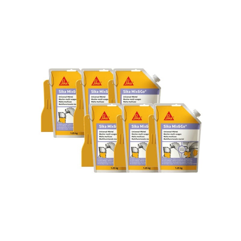 Lot de 6 mortiers de réparation prêt à mélanger Sika Mix & Go - Gris - 1,25kg