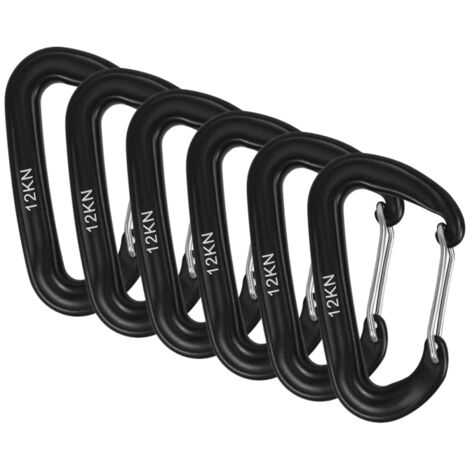 Lot de 6 mousquetons 12 kN ultra-résistants pour hamacs, camping, randonnée et trekking.
