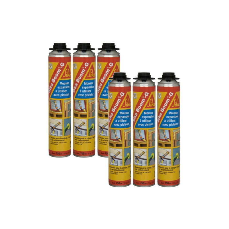Lot de 6 mousses expansive extrudable au pistolet - SIKA Boom G - Beige - 750ml
