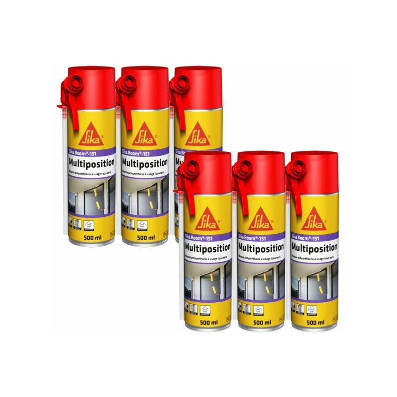Sika - Lot de 6 mousses polyuréthane Boom 151 Multiposition - 500 ml