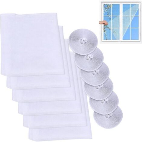 Lot de 6 moustiquaires pour fenêtre avec adhésif, pour maison ou bureau, 130 x 150 cm (blanc).