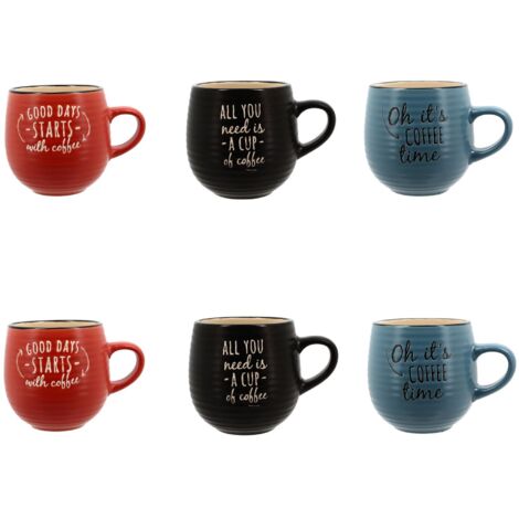 Lot de 6 mugs en grès 35cl, PAUSE CAFÉ