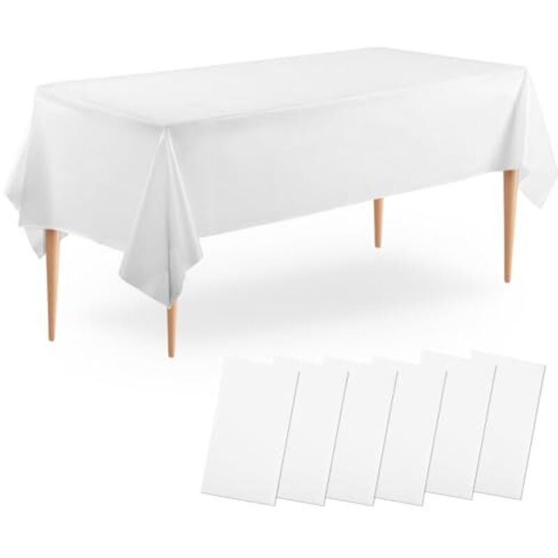 Largeight - Lot de 6 Nappe Blanche Jetable en peva, Nappe Plastique pour Table Rectangulaire de 8 Pieds, Nappe 137 x 274 cm pour Décorations Mariage,