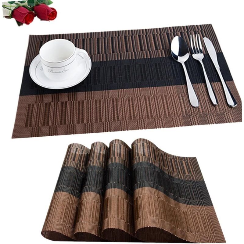 Lot de 6 napperons PVC antidérapants 45x30 cm, lavables, usage cuisine/salon/jardin/salle à manger, noir-brun