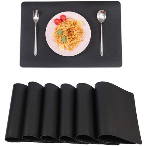 Lot de 6 nappes noires en PVC imitation cuir, résistantes à la chaleur —