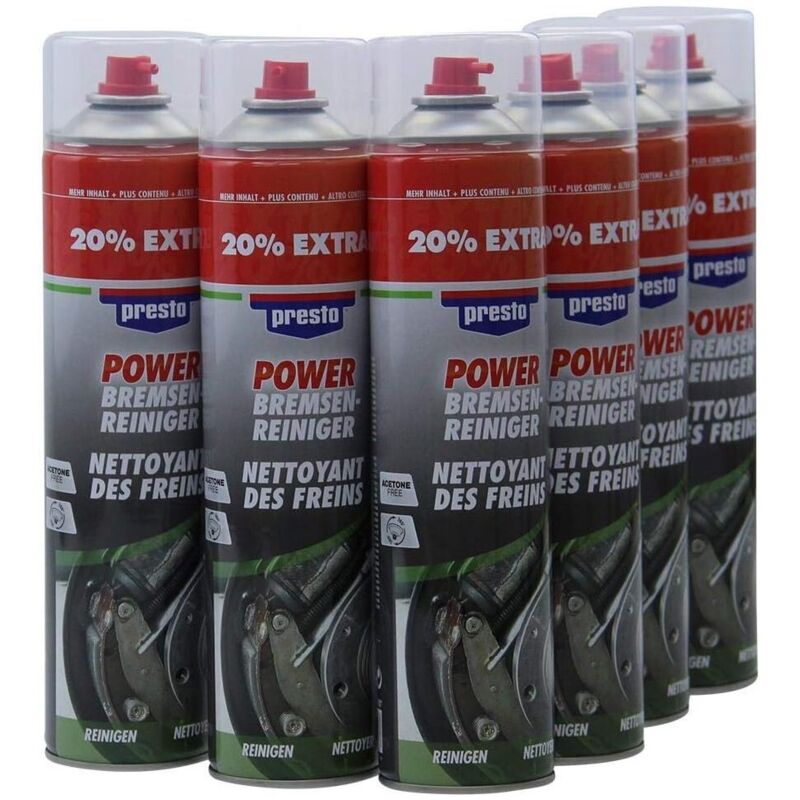 Lot de 6 nettoyants pour freins sans acétone 600 ml Presto Power