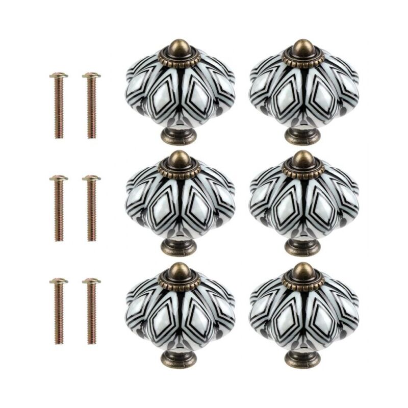 Lot de 6 Noir boutons de placard ronds en céramique - Style citrouille antique