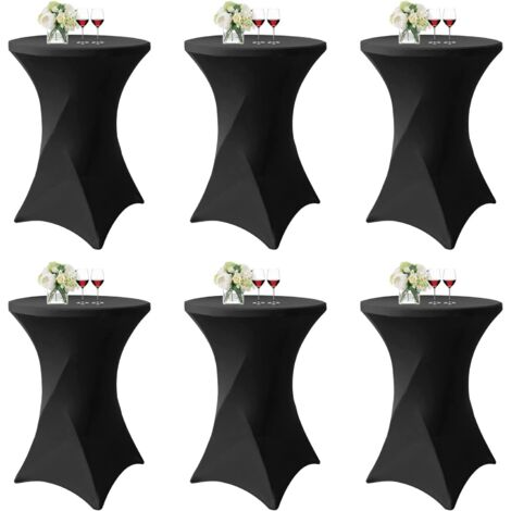 Lot de 6 Noir Housse pour Table Haute, Nappe Mange Debout 80x110cm Noir Nappes à Coins Carrés Extensibles en Spandex pour Cocktail Mariage Banquet Anniversaire Banquet Bar Table