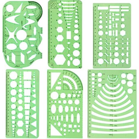 lot De 6 Normographe Pour Croquis Et Schmas - Trace-formes Technic - Pochoir Cercles, Triangles, Carrs, Rectangles - 10 Formes Gomtriques Tailles