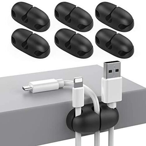Lot de 6 Organisateurs de Câbles pour Câbles de Bureau Clips de Rangement de Câbles Adhésifs Solides pour Organiser Le Fil de Cordon USB, Le Bureau à Domicile et La Voiture (Le noir)