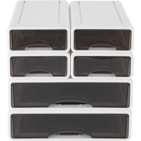 Lot de 6 Organiseurs bureau en plastique avec tiroirs, Boîtes Rangement Empilable à Volonté, 25P x 34L 33H cm, Pour Documents, Fournitures bureau, Clés, Crayons (Blanc) Blanc -