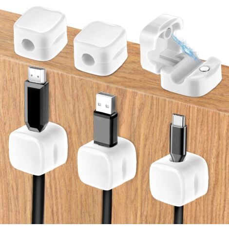 Lot de 6 organiseurs de cordons magnétiques, gestion des câbles sous le bureau, support de fil adhésif, cache le câble de charge du téléphone (blanc)