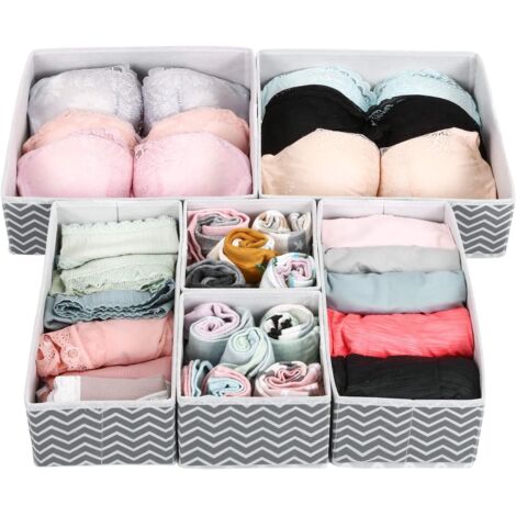 Lot de 6 organiseurs de tiroirs pour sous-vêtements, Boîtes de rangement pliables pour armoire et tiroir de placard, paniers de rangement pour chambre d'enfant, gris-Fei Yu
