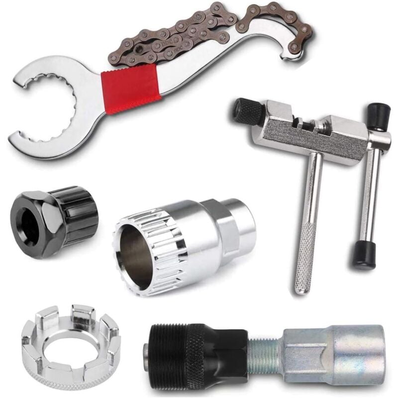 Coocheer - Lot de 6 Outil de Démontage de Cassette de Vélo Multifonction Durable Kit d'outils de Réparation de Vélo pour Démontage de Manivelle
