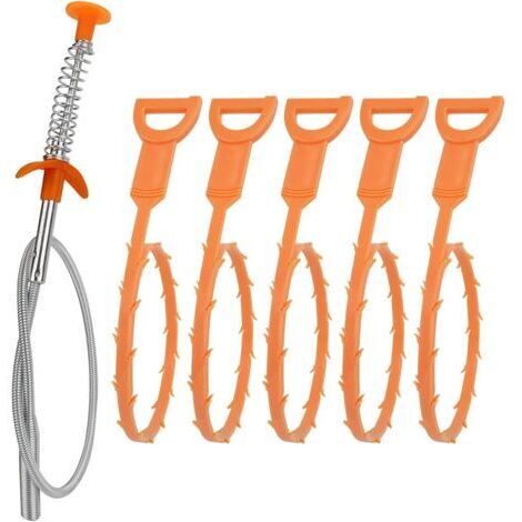 Lot de 6 outils de débouchage de canalisation à ressort - Outil de débouchage pour évier de cuisine, douche, égout
