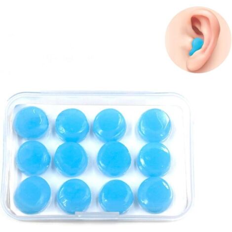 Lot de 6 paires de bouchons d'oreille en silicone modelable pour dormir, réduire le bruit, nager et lutter contre les ronflements - Bouchons d'oreille réutilisables (bleus)
