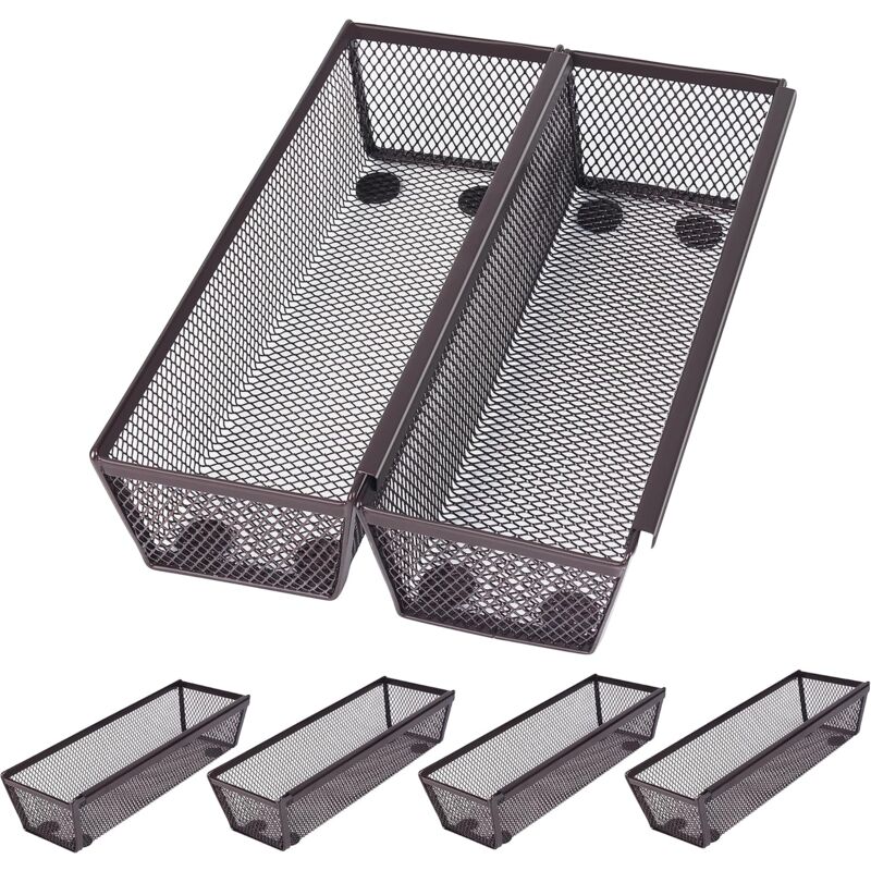 Lot de 6 paniers de rangement de cuisine en maille bronze – Paniers de rangement en métal à emboîtement fin – Caoutchouc antidérapant – Tiroir de