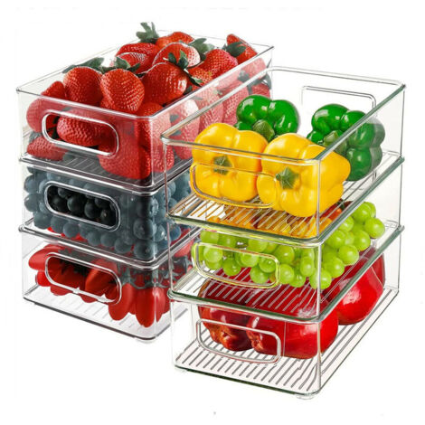 Lot de 6 Paniers de Rangement Empilable Transparent, Bacs de Rangement Frigo en Plastique, Boîte Organisateur pour Cuisine, Placard, Salle de Bain, 25.514.56 7.65cm